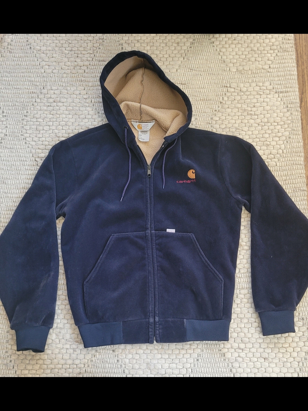 Vintage 90s Carhartt Velour Navy Blue 760 Outdoor Wear Men Hoodie Jacket Size M